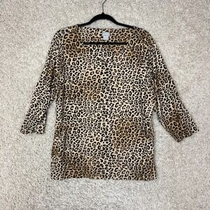 Chicos Shirt Womens XL 3/4 Sleeve Animal Print Blouse Double Lined Stretch